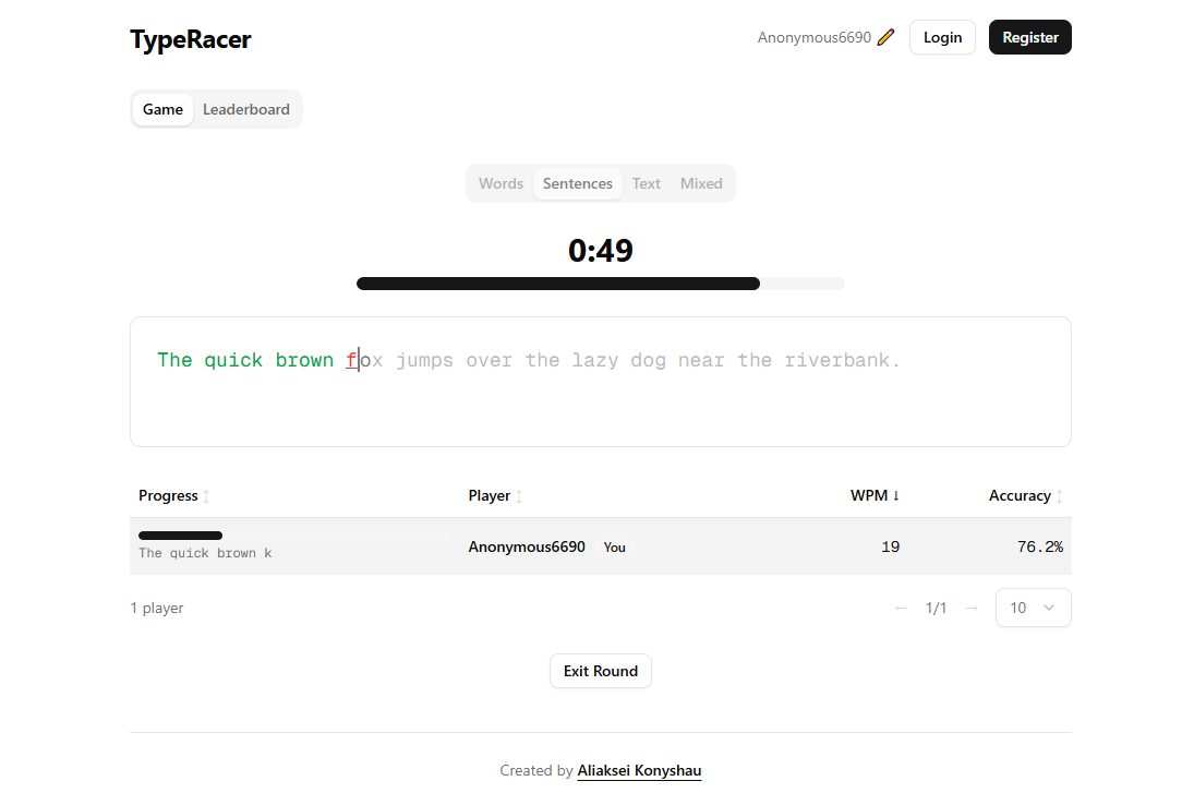 TypeRacer Clone preview